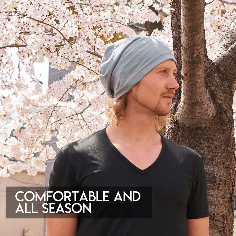 CHARM Cotton Summer Beanie for Men & Women - Slouchy Lightweight Chemo Headwear for Women, Hipster Fashion Slouchy Hat Light Blue - Image 2